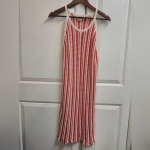 C&C California Striped Crochet Beach Cover-Up Dress Halter Neck Women's Size XL